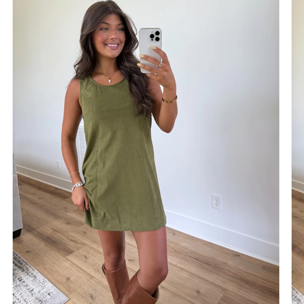Suede Olive Green Mini Dress
